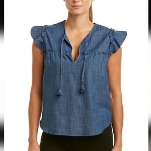 MISA Los Angeles Ale Flutter Cap Sleeve Denim Top Size XSmall Color Blue